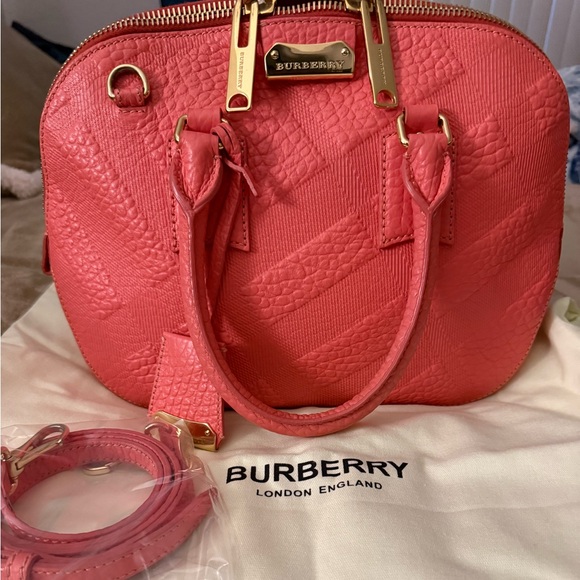 Burberry Handbags - Burberry Coral Textured Satchel with Gold Accents